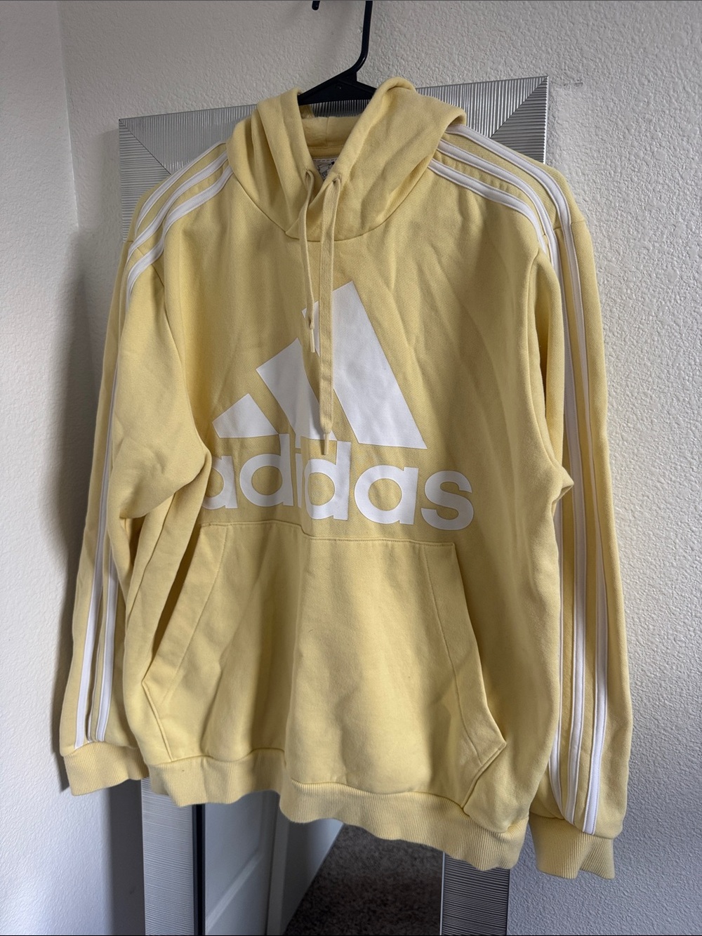 adidas women oversized Pale Yellow  Hoodie with White Logo